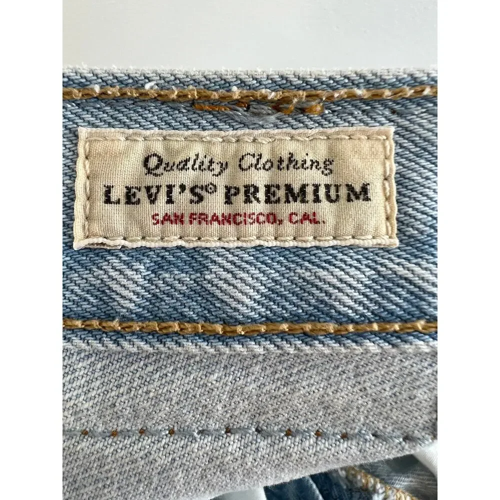 Levi's Premium Blue Light Wash Button Fly Cut Off Distressed Denim Shorts Sz 26